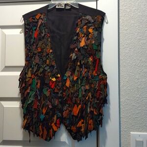 Unique leather fringe vest